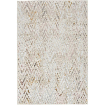 Glitz GLZ05 Modern Geometric Chevron Distressed Metallic Shimmer Hi-Low Textured Soft-Touch Polyester Low Profile Short-Pile Beige/Ivory/Grey/Multicolour Rug-Nourison-Rug Love - The Most Loved Rug Store